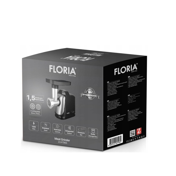 М'ясорубка Floria 2025/10, чорна, 1300 Вт