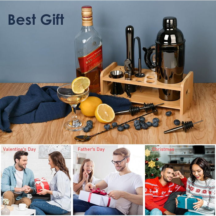 Набір шейкер для коктейлів Esmula 750 мл, 12 предметів, з рецептами, нержавіюча сталь