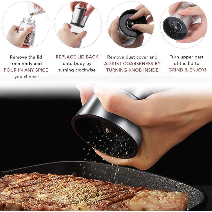 Мельниця LessMo для спецій з підставкою, набір 2 шт. - для перцю, солі та чилі, з регулюванням ступеня помолу