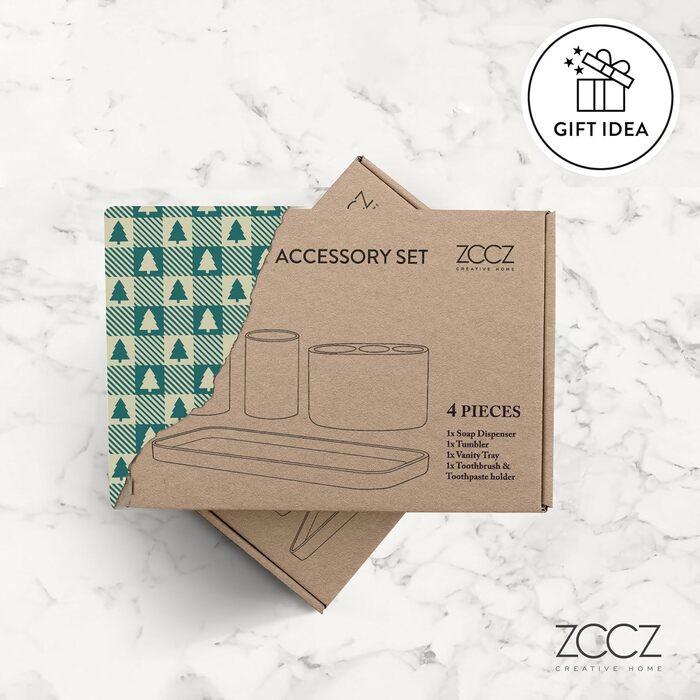 ZCCZ 4-Piece Bathroom Accessory Set, Black, with Soap Dispenser, Toothbrush Holder, Bathroom Tumbler, and Vanity Tray, Decorative Countertop Organizer