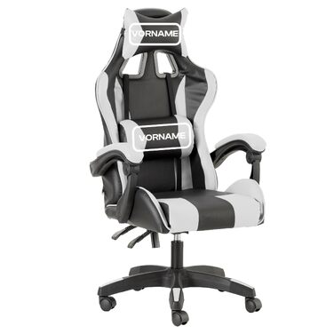 Ігрове крісло Baroni Home Gaming — ергономічний офісний стілець з підголівником, підтримкою попереку та регульованою спинкою, білий