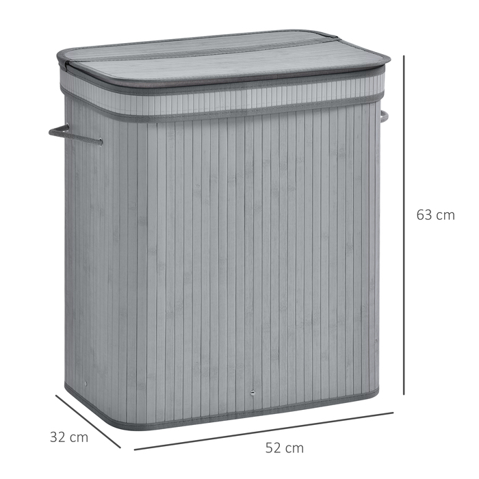 Кошик для білизни HOMCOM 100L з кришкою, складною, знімною внутрішньою підкладкою, кошик для білизни для ванної кімнати, 52 x 32 x 63 см, Сірий | Aosom