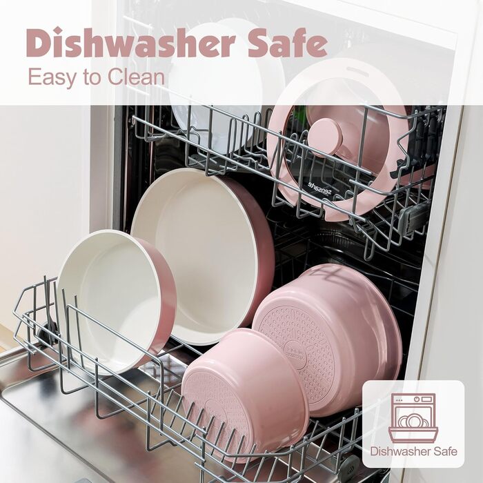 Набір каструль SENSARTE з керамічним покриттям, 17 предметів, рожевий, антипригарне, для всіх плит, безпечне, сумісне з духовкою