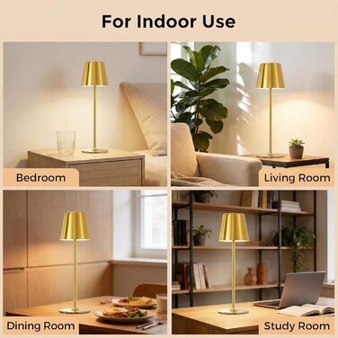 Світлодіодний настільний світильник бездротовий з димером, акумуляторний нічник сенсорний, для дому та вулиці, 3 режими світла, IP54 водонепроникний, металевий корпус (Золотий, 1 шт)