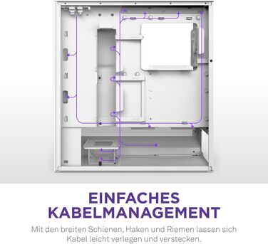 NZXT H5 Flow - Компактний корпус для ПК ATX Mid-Tower для геймінгу - Покращений повітряний потік - 2 x 120mm вентилятори, підтримка радіаторів 360mm (передній) та 240mm (верхній), система кабель-менеджменту, загартоване скло (Flow 2024, білий)
