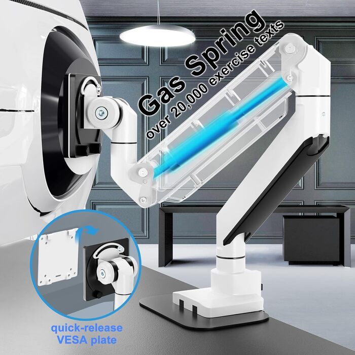 Кріплення для монітора PUTORSEN: підходить для моніторів 17-57 дюймів, до 27 кг, газ-амортизатор, VESA 200x200, білий