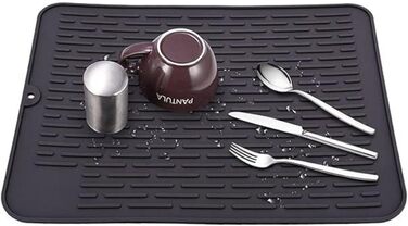 Килимок для посуду WXFLGH 40 x 30 см з термостійкого силікону, протиковзкий, для мийки, стільниці або годівниці для котів (чорний)