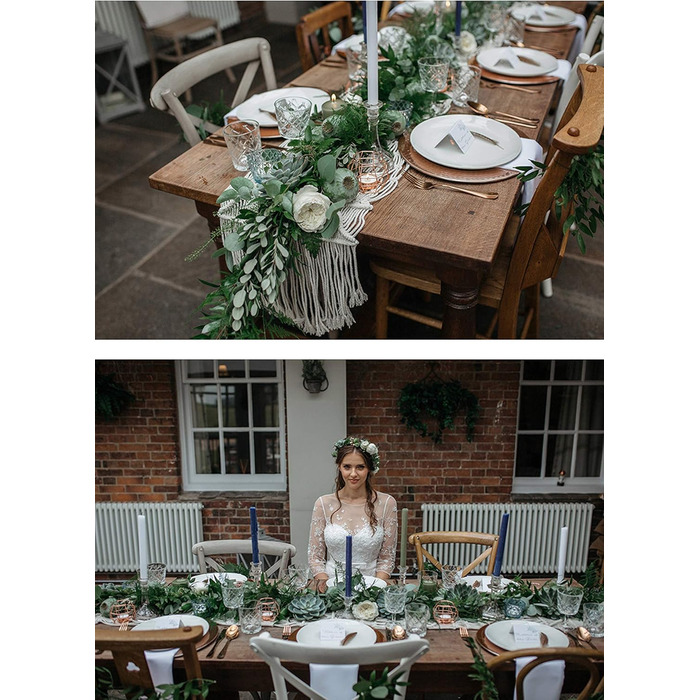 DÉCOCO Macrame Table Runner, Hand-Woven Boho Wedding Table Decoration Bedspread Blanket, 35 cm x 240 cm