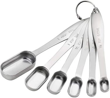 Shovel spoon set, 6-piece, stainless steel measuring spoons, slim measuring teaspoon set, measuring cups, for dry and liquid ingredients, spices, sugar, coffee, kitchen scale, kitchen.