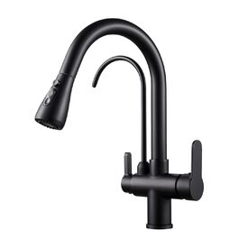 Чорний кухонний змішувач з висувною лійкою 360°, з нержавіючої сталі, для фільтрованої води
