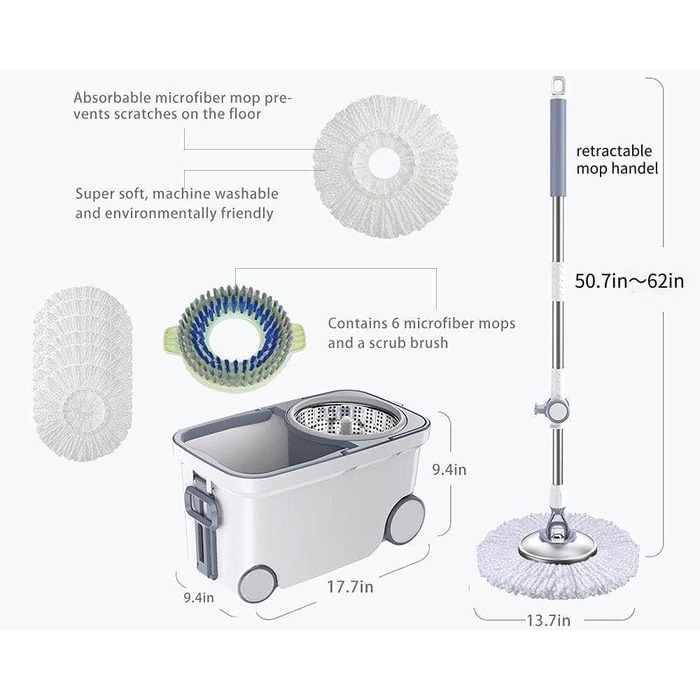 Система для миття підлоги Spin Mop Bucket Deluxe з відром та мікрофіброю (157.5 см)