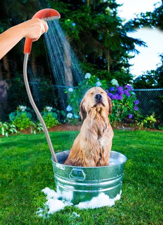 Portable Outdoor Camping Shower, Battery Powered - Compact Hand Shower with Rechargeable Camping Shower and Pump, Pumps Water from Bucket into a Consistent, Gentle Shower Stream