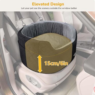 Dog Car Seat Backrest, Middle Seat, Less than 70 cm, Dog Bed for Car Back Seat with Thick Padding for Pet Travel, Waterproof and Washable, Dog Car Seat Backrest with 2 Safety Leashes (M, Black + Gray)