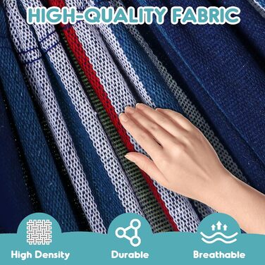 Гамак садовий ANYOO з дерев'яною перекладиною, портативний, зручний для тераси, саду, пляжу (синьо-червоно-білий)