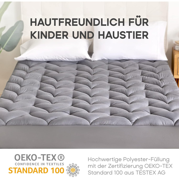 Sonive Soft Mattress Topper 90x200 cm, Quilted Mattress Protector Covers, Nanotex, 30 cm Deep Pocket, Non-Slip, Breathable, for Children, Grey
