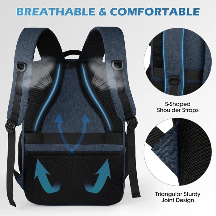 Рюкзак NEWHEY для чоловіків та жінок: великий, для ноутбука, з USB-портом, водонепроникний, бізнес/школа (синій)