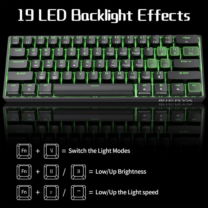 Dierya DK61se - Механічна ігрова клавіатура 60% з Blue Clicky Switch, Anti-Ghosting, USB-C, US Layout, білий корпус