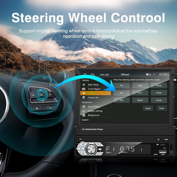 EZoneTronics 7-дюймове 1DIN автомагнітола з CarPlay/Android Auto, сенсорний екран, Bluetooth, підтримка SWC, Mirror Link, еквалайзер, FM/RDS, USB Type-C, AUX, TF-карта, камера заднього виду CW0013