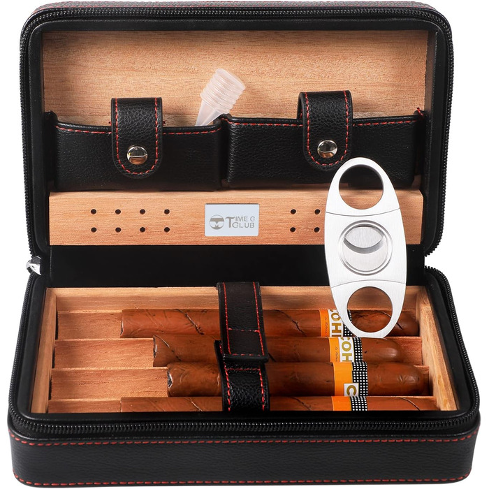 Чоловіче шкіряне цигарряне етої Time C Club для 4 цигарок з різаком та зволожувачем, подарунок для нареченого, на день народження, на День батька