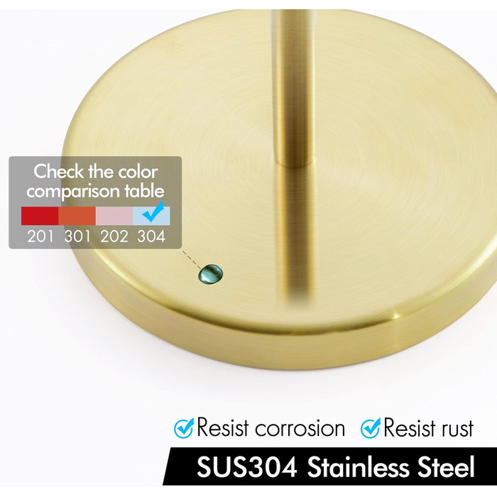 Stainless Steel Freestanding Toilet Paper Holder with Weighted Base - Brushed Gold Finish (51.3cm)