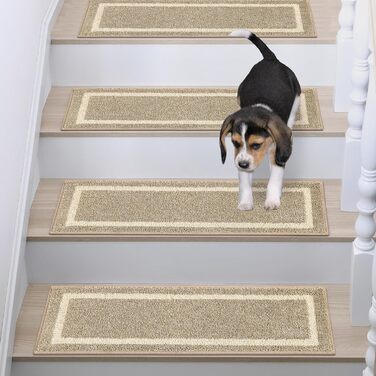 Ковзаючі килимки на сходи Cosy Homeer, 70x22 см, 15 шт., самоклеючі, антиковзаючі, машинне прання, 100% поліестер, TPE-підкладка, бежевий (4 шт.)