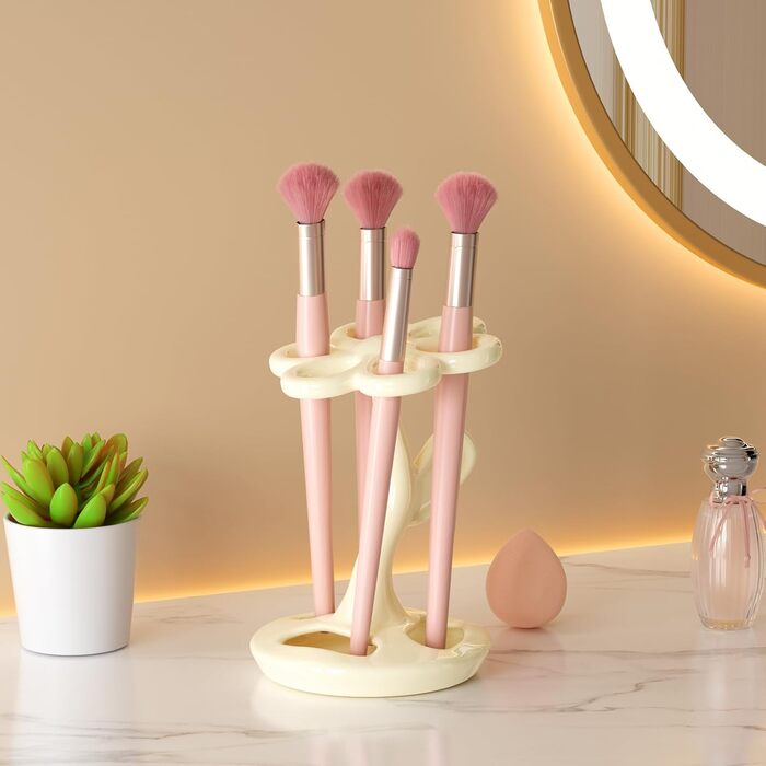 Тримач для зубних щіток та пензлів з кераміки, 6 відділень (сріблястий) (Mitch)