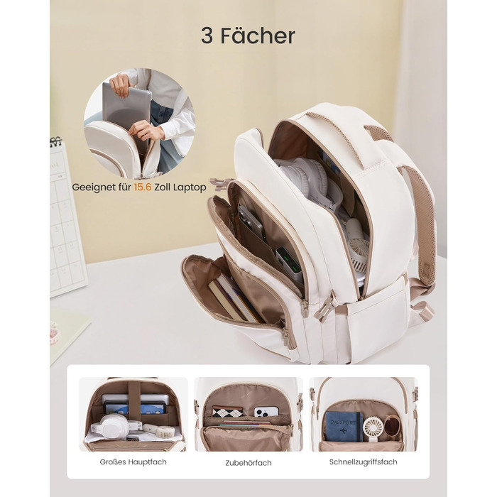 LOVEVOOK Рюкзак для жінок, 15.6 дюймів, водонепроникний, для школи, підлітка, елегантний, на кожен день, для роботи, навчання, подорожей, універсальний (15.6 дюймів, Бежевий)