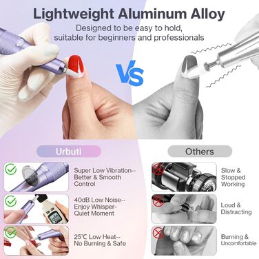Електрична нігтьова фрезерна машинка для манікюру та педикюру, 40000 об/хв, LCD дисплей, професійний набір, фіолетовий