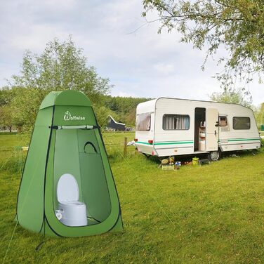WolfWise Pop-Up Shower Tent with UV Protection - Portable Camping Toilet Tent, Changing Room, Outdoor Privacy Shelter - Green with Floor & Roof