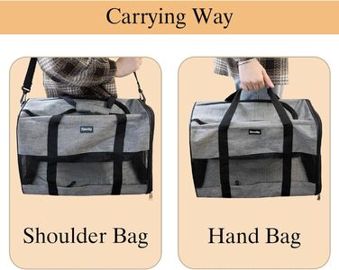 Транспортна сумка для котів та собак, дихаюча та складна, транспортна переноска з регульованим плечовим ременем, знімна плюшева матрацна подушка (Сірий, L)