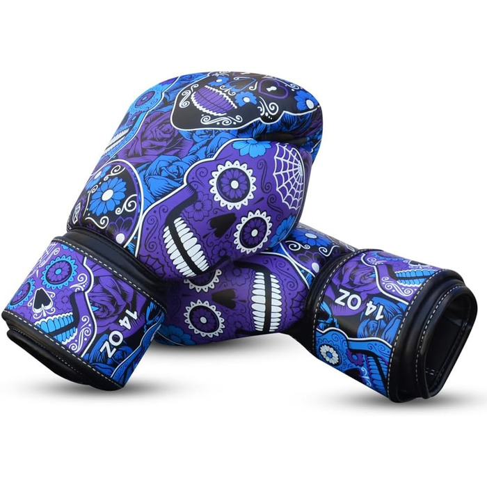 Buddha Fight Wear Luzbel Boxing Gloves - Muay Thai & Kickboxing - Premium PU Leather - Odor Resistant - Reinforced Stitching - Various Designs (16oz, Purple)