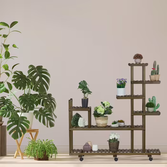 Relaxdays Brown Plant Shelf Bamboo 7 Shelves