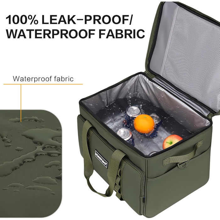 Термосумка-холодильник 30L, велика, зелена: для пікніків, барбекю, пляжу, кемпінгу. Водонетричка, з плечовим ременем