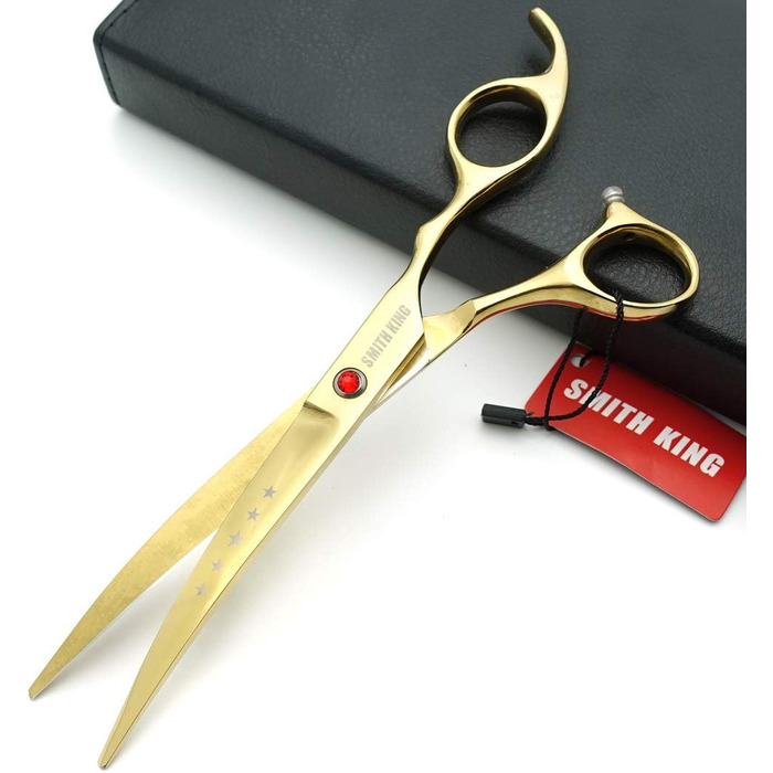 Набір ножиць для грумінгу собак 7 дюймів: прямі та вигнуті ножиці, 4 шт. (золотий)