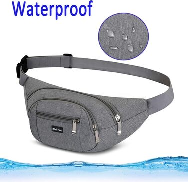 Водонепроникна поясна сумка на пояс для жінок та чоловіків, 3 кишені на блискавці, для походів, активного відпочинку, спорту, подорожей, гаманець для грошей (Світло-сірий)