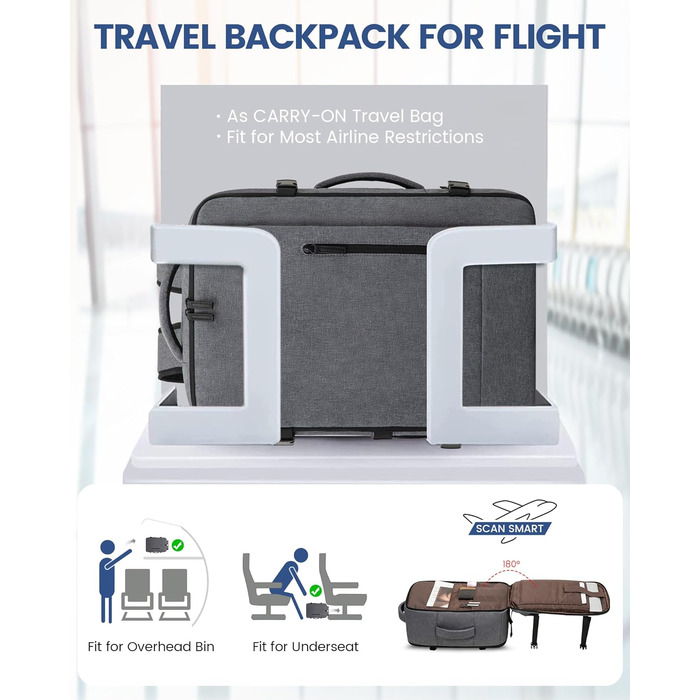 LOVEVOOK Рюкзак-валіза для ручної поклажі, 40L, для ноутбука 17.3