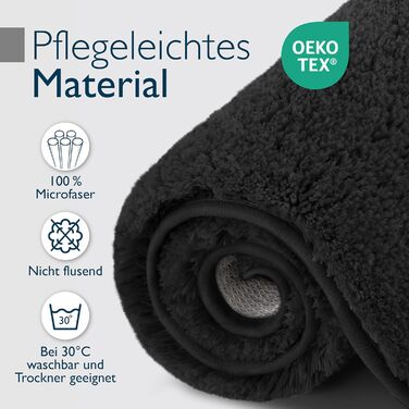Beautissu Non-Slip Bath Mat - 120x70 cm - Plush Shaggy Bathroom Rug - Absorbent, Washable, Grey - BeauMare FL