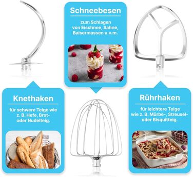 Планетарний міксер Clatronic KM 3765 XXL для випічки, чаша 10л, 1500Вт, тістомішалка з насадками та захистом від бризок (Титан)