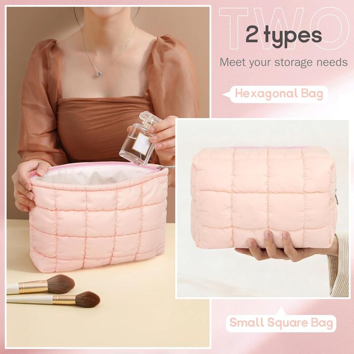 Набір косметичок для жінок: 3 шт. для макіяжу, подорожей та повсякденного використання (рожевий)