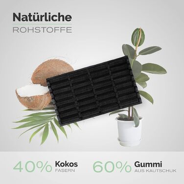 Килимок прикладний Entrando з кокоса та гуми, водостійкий килимок для вхідних дверей та саду, протиковзний та міцний, 40 x 60 см, чорний