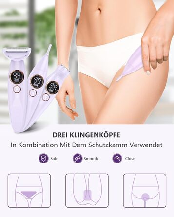 Електричний жіночий тример 3-в-1 для тіла, обличчя, Bikinizone, ніг, USB-зарядка, водонепроникний IPX7, білий (фіолетовий)