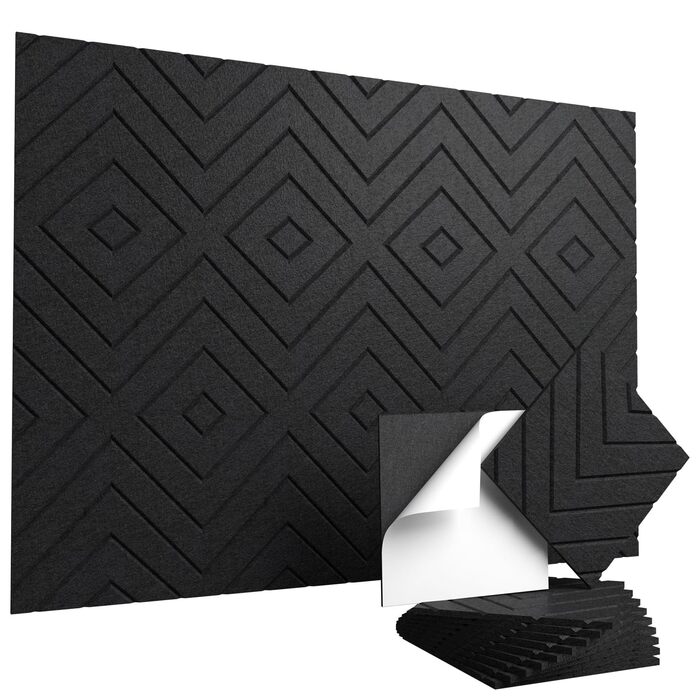 Самоклеючі акустичні панелі Vieshful для шумоізоляції стін та стелі, 10 шт, 30x30x1 см, чорні — звукопоглинаючі плити для студії, офісу та спальні