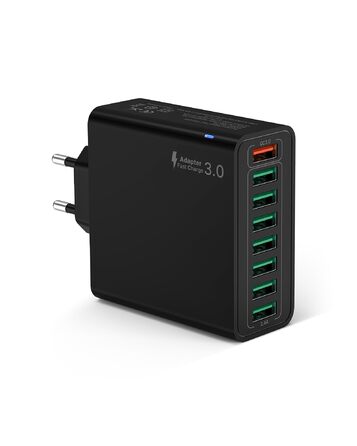 Зарядний пристрій USB 2 шт, 6 портів 33W QC 3.0 + USB 3.1A мережевий адаптер для iPhone 16/15/14/13/12/11 Pro Max SE, iPad Pro, Samsung, смартфонів (Чорний)