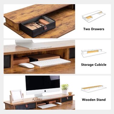 FEZIBO Electric Standing Desk with 2 Drawers, 140x60cm - Adjustable Height Desk with Memory Control, Anti-Collision System, Light Brown Home Office Desk