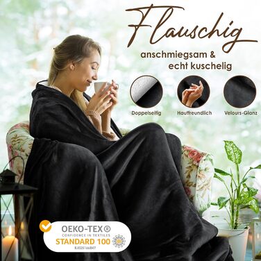 Плед KESSER® з м'якого флісу та шерпи, теплий та затишний, 220 x 240 см (XXL), чорний