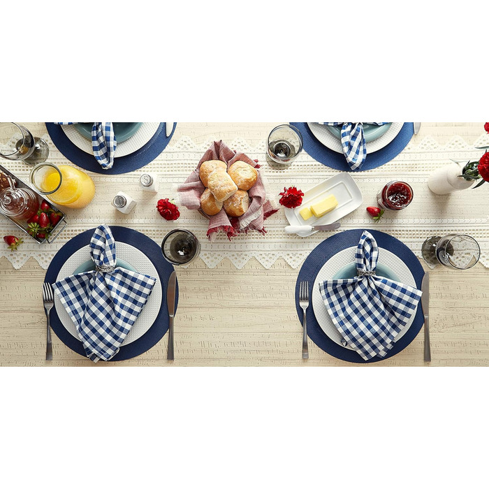 DII PVC Tablecloth Collection - Woven for Indoors and Outdoors, Polyvinyl Chloride, Nautical Blue, Round Placemat Set, 13.75