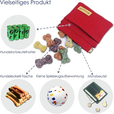 Сумка для корму для собак Leckerlibeutel – зручна для прогулянок, з міцної бавовни, з карабіном та самозакривною застібкою, ідеальна для подорожей та активного відпочинку (червона)