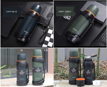 Термофляка з нержавіючої сталі 2л з 2 чашками, камуфляж, 24 години, BPA-free, для гарячих та холодних напоїв