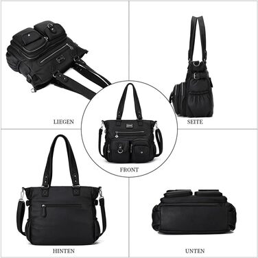 Сумка жіноча KL928 через плече, велика, чорна, PU шкіра, з багатьма відділеннями