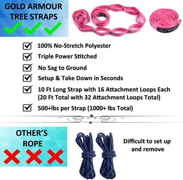 Гамак кемпінговий подвійний XL Gold Armour з ременями для дерев - для відпочинку на природі та вдома (США)